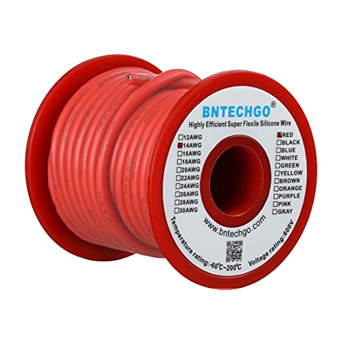 BNTECHGO 14 Gauge Silicone Wire Red 25ft Stranded Tinned Copper Wire | Flexible 14 AWG Stranded Wire Silicone Rubber Insulation For RC Models, Drone, Robot, Battery, EV Charger, 3D Printer, DIY - color: Red, size: silicone wire 25ft