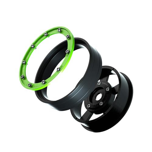 MRC 1.0 Beadlock Wheel 4PCS CNC Aluminum Wheels Rims Upgrade for 1/24 RC Crawler Car Axial SCX24 C10 Jeep Betty (Black-Green) - color: Black-Green