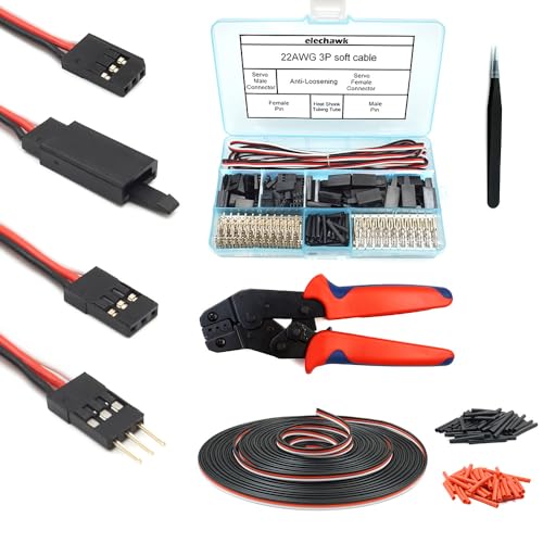 30 Sets Servo Connector Male Female Plug Crimp Pin and Cable Kit Compatible with Futaba JR Hitec Spektrum RC Connectors (with Crimping Tool)