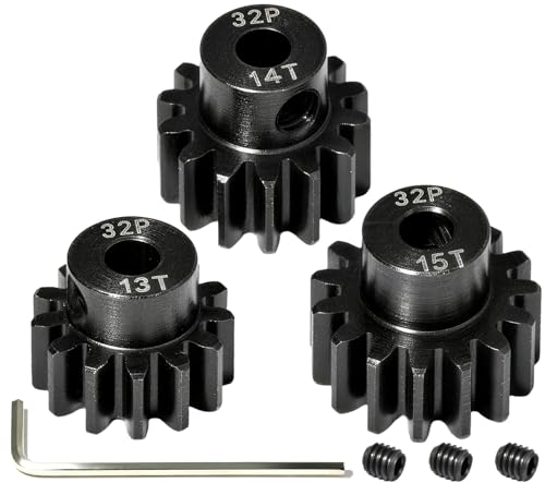 3PCS 32P Pinion Gear #45 Hardened Steel 3.175mm - 13T 14T 15T 0.8M Motor Pinion Gear Set for 1/10 RC Car, Compatible with Traxxas Arrma Tamiya Losi Brushless Brushed Motor Upgrade Parts - size: 13 14 15T