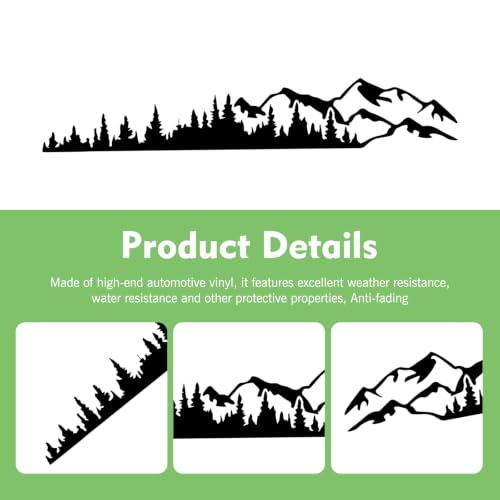2PCS Car Mountain Tree Forest Decals, 39.3" x 6.7" Mountain Tree Graphic Sticker Car Side Door Decal, Waterproof Bumper Sticker, Auto Body Decor Stickers for RV, SUV, Off-Road, Camper