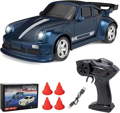 Mini Desktop RC Drift Car, 1:64 Scale 4WD High-Speed 2.4Ghz Remote Control Racing Sports Car with LED Lights for Adults Hobbyists - color: Blue