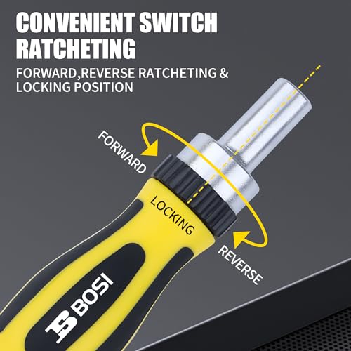 BOSI TOOLS Ratchet Screwdriver Set 41 Pieces Socket Set Magnetic Screwdriver Bit Set with Ratchet Handles & Storage Box Household Repair Kit for Bike Electronic Projects | Socket Set, Magnetic Screwdriver Bit Set, Household Repair Kit for Bike/Electronic
