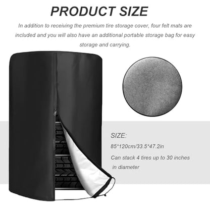 Tire Cover with 4 Felt Pads, Waterproof 420D Oxford Spare Tire Storage Bag with Zipper, Heavy Duty Tyre Stack Dust Protective Cover for Trucks SUVs Trailers, Car Accessories - size: 1pcs with Pads
