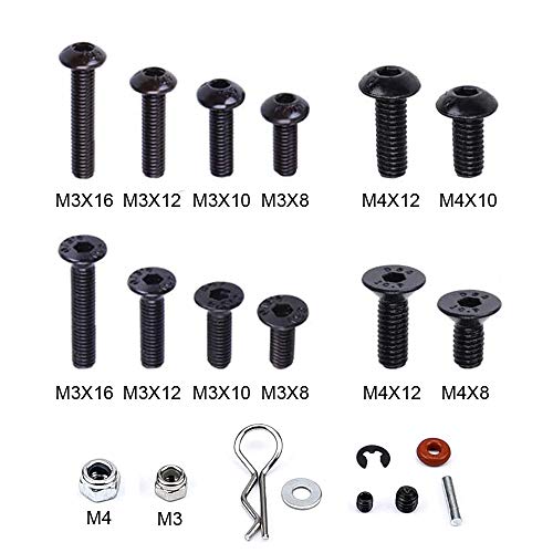 500Pcs RC Screw Kit Repair Tool M3 M4 Hex Screws Nut Shell Buckle Hardware Fastener for 1/8 1/10 1/12 Scale Cars Truck Crawler DIY Parts