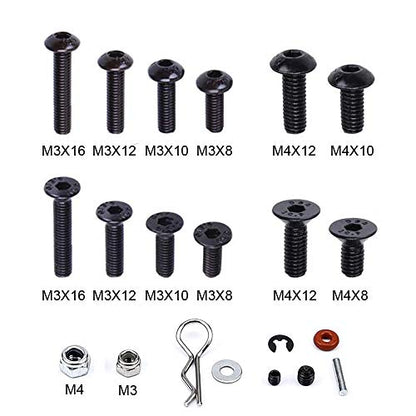 500Pcs RC Screw Kit Repair Tool M3 M4 Hex Screws Nut Shell Buckle Hardware Fastener for 1/8 1/10 1/12 Scale Cars Truck Crawler DIY Parts