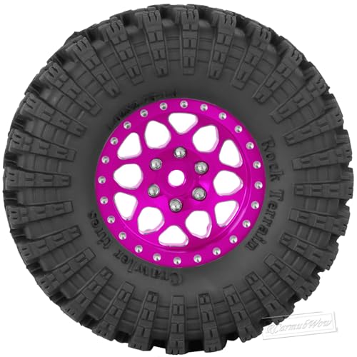 1.3" Beadlock Wheel Tires Set for 1/18 1/24 SCX24 TRX4M RC Crawler Car,Alloy RC Wheel Rims Brass Coating Rings All Terrain RC Tires,Pink - color: Pink(4pcs)