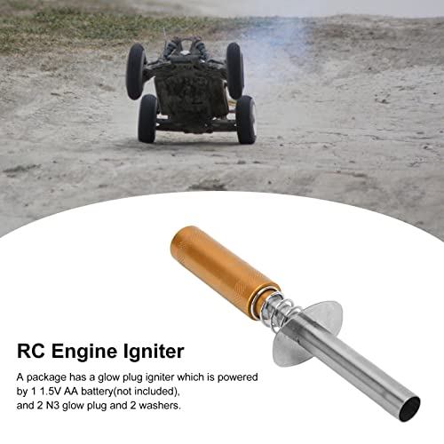 Glow Plug Igniter RC Starter Kit with N3 Glow Plug, RC Engine Igniter for Methanol Fuel Oil Powered Vehicles, Aluminum Alloy Glow Plug Starter for HSP 80103 RC Car, Aircraft, Ships (Gold) - color: Gold