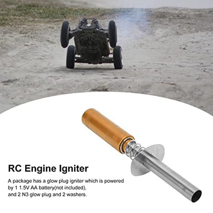 Glow Plug Igniter RC Starter Kit with N3 Glow Plug, RC Engine Igniter for Methanol Fuel Oil Powered Vehicles, Aluminum Alloy Glow Plug Starter for HSP 80103 RC Car, Aircraft, Ships (Gold) - color: Gold