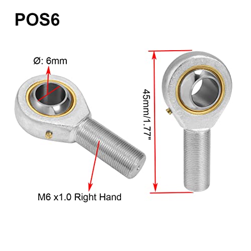POS6 Rod End Bearing, 2pcs 6mm Bore Pre-Lubricated M6x1.0mm Metric Male Thread Right Hand Heim Joint with Jam Nuts - size: 6mm, style: POS