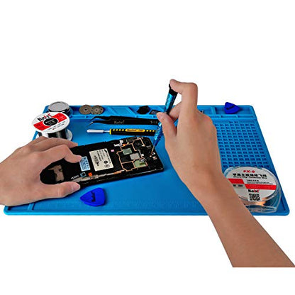 Kaisi S140 Magnetic Insulation Silicone Soldering Mat Magnetic Repair Mat | Heat Resistant Work Mat 932°F for Repair Electronics, Phone, Soldering Iron, Gun, BGA, Workbench, Size: 13.8 x 9.8 inch