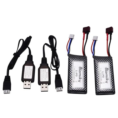 Blomiky 2 Pack 11.84Wh 7.4V 1600mAh Li-po Rechargeable Battery and USB Cable Suitable for Some 1/10 1/12 Scales RC Truck Cars 25-DJ02 / 7.4V 1600mAh 2