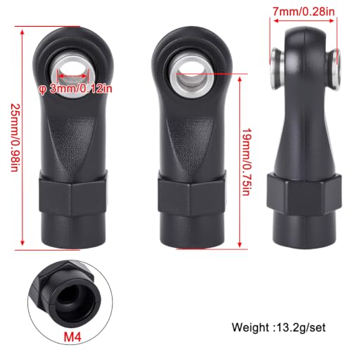20pcs RC Linkage Rod Ends,M4 Ball Joint Head Set for Traxxas TRX-4 Axial SCX10 HSP 90046 90047 UTB10 Capra RBX101/10 RC Crawlers Car Upgrade Parts (20pcs Straight) - style: 20pcs Straight