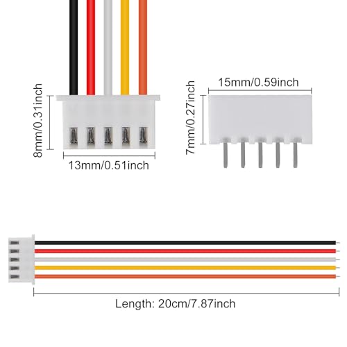 10Pairs JST-XH Connector Kit, XH 2.54mm 5 Pin Header Male and Female Connectors Plug Adapter with Flat Wire Cable 200mm 26AWG Compatible with JST XH (5P) - color: 5P