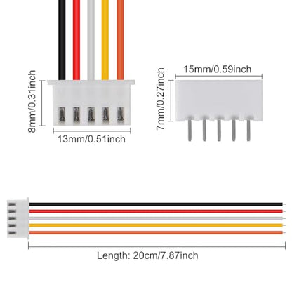 10Pairs JST-XH Connector Kit, XH 2.54mm 5 Pin Header Male and Female Connectors Plug Adapter with Flat Wire Cable 200mm 26AWG Compatible with JST XH (5P) - color: 5P