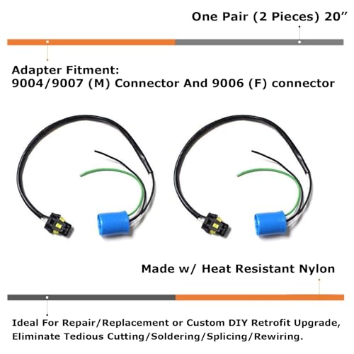 iJDMTOY 9006-To-9007 Conversion Wires Adapters/Power Cords Compatible with Light Retrofit Installation