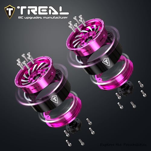 TREAL 1.9 Beadlock Wheels - Cyclone Style CNC Machined Aluminum Rims (4-Pack) Pink/Purple for 1/10 RC Crawlers TRX4, SCX10 III, and Ascent(Pink) - color: Pink