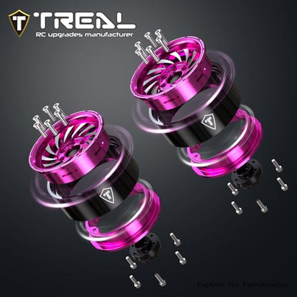 TREAL 1.9 Beadlock Wheels - Cyclone Style CNC Machined Aluminum Rims (4-Pack) Pink/Purple for 1/10 RC Crawlers TRX4, SCX10 III, and Ascent(Pink) - color: Pink