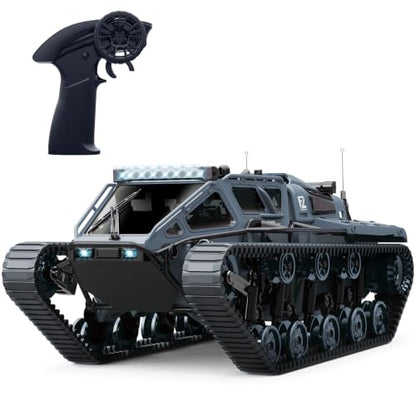 Mostop RC Tank Car, 1:16 Scale 2.4Ghz Remote Control Crawler High Speed Tank, Off-Road RC Tracked Vehicles 360°Rotating Drifting Car with 2 Batteries, Military Truck for Kids Adults, Gray - color: Dark Gray