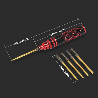 5-in-1 RC Tool Kit, Hex Allen Screwdriver Kit, RC Screwdriver Set 1.5mm 2.0mm 2.5mm 3.0mm RC Car Repair Tool Kit for RC Model Car Boat Helicopter (Red) - color: Red