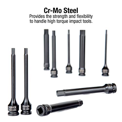 SUNEX TOOLS 2637L 20pc 1/2" Drive Impact Hex Driver Master Set 6in. ¼” to 9/32” and 6mm to 17mm, ,