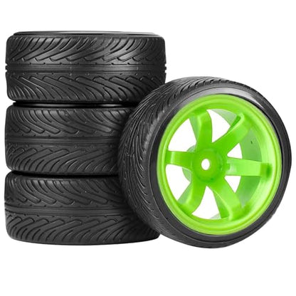 1/10 Drift Wheels and Tires Set,WONFAST 4PCS 63mm Plastic Hard Tyres 6-Spoke Wheels Rims 12mm Hex for 1:10 RC On-Road Drifting Car Replacement for HSP Tamiya HPI Kyosho (Green) - color: Green