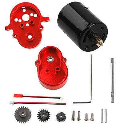 Aluminum Alloy Gearbox Housing Gear Box & Steel Gears with 370 Motors Compatible with WPL D12 1/10 RC Car (Red) - color: Red