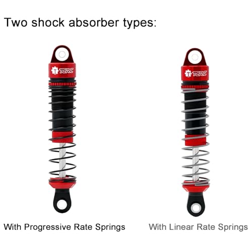 4PCS Aluminum RC Oil-Filled Shock Absorber Damper Set Replaceable Linear Rate Springs & Progressive Rate Springs for HPI Venture18 1/18 RC Crawler Upgrade,Red