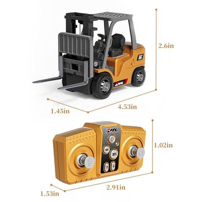 1/64 RC Forklift Toy 7 Channel 2 Mode Mini Remote Control Forklift Truck with Rechargeable Battery, 2 in 1 Transformable Lift Fork & Hook with Lights & Sounds for Adults Kids Boys and Girls - style: RC Forklift