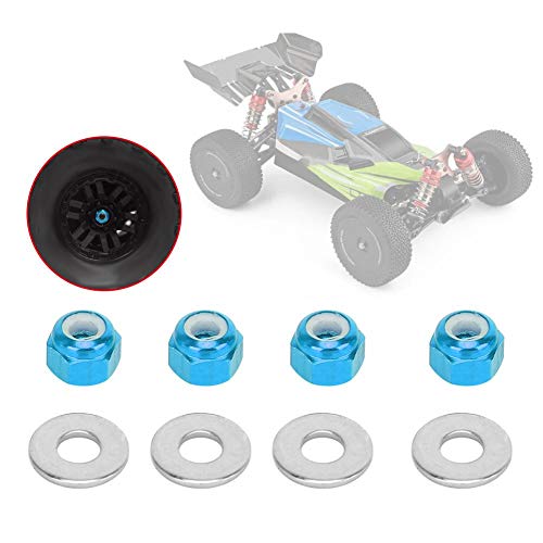RC Car Wheel Nut, 4 Pcs 3mm RC Off-Road Vehicle Wheel Hex Lock Nut Fit Tire Nut Upgrade Accessory for 1/14 144001 RC Car (Blue A949-49R)