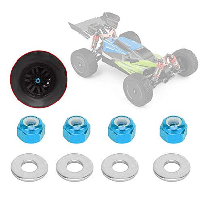 RC Car Wheel Nut, 4 Pcs 3mm RC Off-Road Vehicle Wheel Hex Lock Nut Fit Tire Nut Upgrade Accessory for 1/14 144001 RC Car (Blue A949-49R)