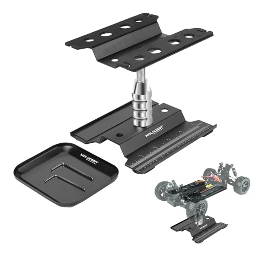 Aluminum RC Car Work Stand with 360°Rotation Lift & Screw Tray, Repair Workstation for 1/10 1/12 1/16 Scale Crawler Monster Truck Buggy, Compatible with RC Accessories (Black) - color: Black