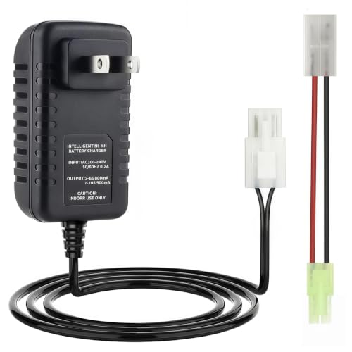 9.6V 8.4V 7.2V Ni-Mh Mi-Cd Battery Charger with KET-2P Standard-Tamiya Connector with mini Tamiya Cable for 2.4V-12V(2S-10S) NiMH NiCd RC Car/Airsoft Battery Pack Charger