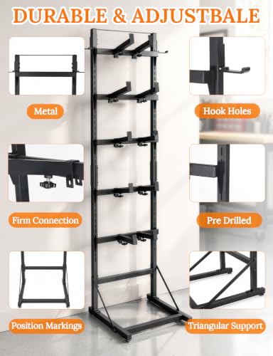 RC Car Display Stand 5-Tier Adjustable Shelf for 1/8 1/10 1/12 1/18 1/24 Scale Models – Compatible with TRX4, SCX10, TRX4M, Ascent-18, FCX18, SCX24 Crawler Trucks with Side Hooks for Remotes & Tools