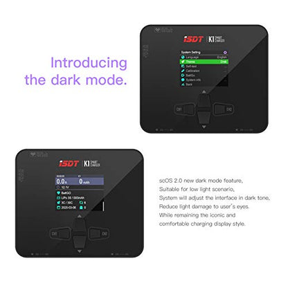 ISDT K1 AC 100W DC 2 x 250W 10A Dual Channel Lipo Battery Balance Charger, XT60 Smart Charger for 1~6S LiPo/LiIon/Life/LiHV 1~10S Pb 1~16S NiCd/NiMh