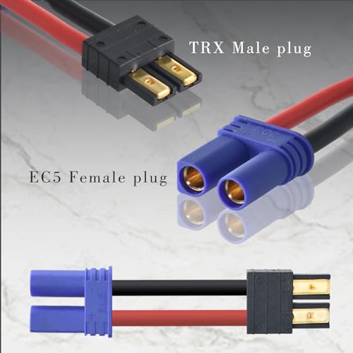 Pinkind 2 Pair RC LiPo Battery Connector Adapter Compatible with TRX/Traxxas Lipo Battery Plug to EC5 Male Female Connectors ESC Charger