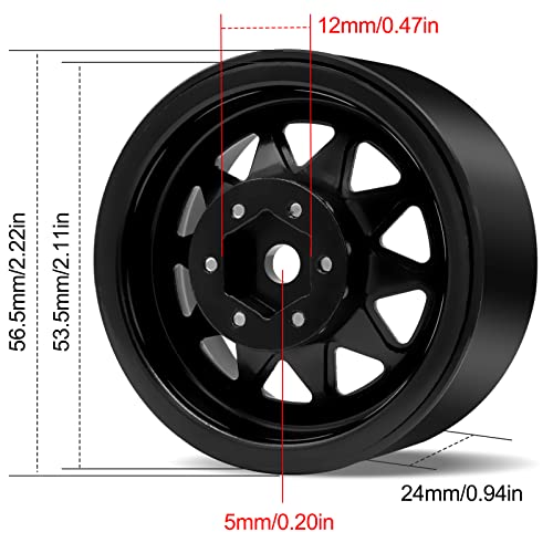 OGRC 1.9 Beadlock Wheel Offset -8.9mm Wheel for Traxxas Axial 1/10 RC Car | Aluminum RC Wheels, for TRX4 SCX10 Redcat GEN7 GEN8 RC4WD D90 Crawler, Black - color: Black