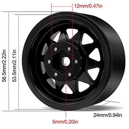 OGRC 1.9 Beadlock Wheel Offset -8.9mm Wheel for Traxxas Axial 1/10 RC Car | Aluminum RC Wheels, for TRX4 SCX10 Redcat GEN7 GEN8 RC4WD D90 Crawler, Black - color: Black