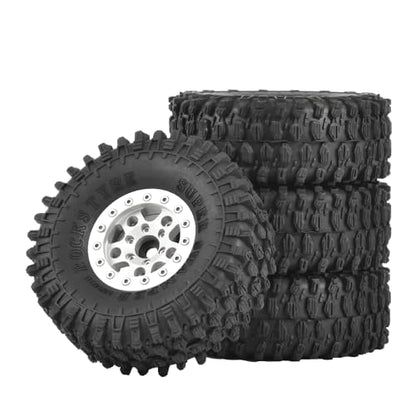 4PCS 1.55 inch Aluminum Metal Beadlock Wheels Rim and 95mm All Terrain Rubber Tires for 1/10 1/12 RC Rock Crawler Car for Axial AX90069 D90 TF2 Tamiya LC70 JIMNY UTB18(5Spoke,Silver) - color: 5spoke,silver