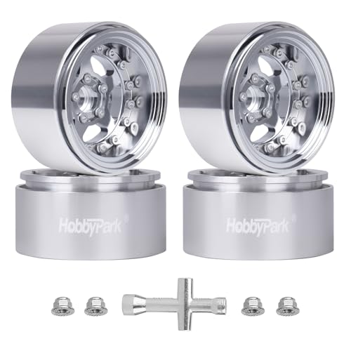 HobbyPark Negative Offset -10mm 1.9 Beadlock Wheels Deep Dish Aluminum Chrome for Scale 1/10 RC Crawler Axial SCX10 TRX4 VS4-10 Redcat Gen8 RC4WD D90 Rock Crawler Truck, 4pcs - style: 1.9 Beadlock Wheels