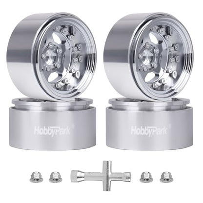 HobbyPark Negative Offset -10mm 1.9 Beadlock Wheels Deep Dish Aluminum Chrome for Scale 1/10 RC Crawler Axial SCX10 TRX4 VS4-10 Redcat Gen8 RC4WD D90 Rock Crawler Truck, 4pcs - style: 1.9 Beadlock Wheels