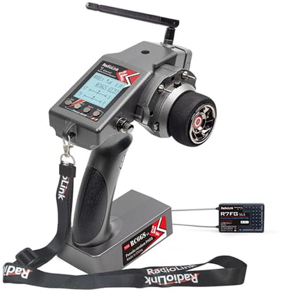 Radiolink RC6GS V3 7 Channels RC Transmitter and Waterproof Gyro Receiver R7FG, 30 Models Storage 2.4Ghz Voltage Telemetry Surface Remote Radio Controller for RC Crawler, Drifting, Car and Boat