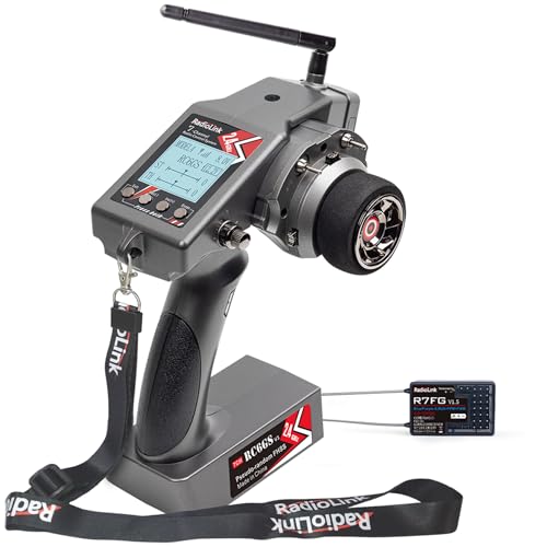 Radiolink RC6GS V3 7 Channels RC Transmitter and Waterproof Gyro Receiver R7FG, 30 Models Storage 2.4Ghz Voltage Telemetry Surface Remote Radio Controller for RC Crawler, Drifting, Car and Boat