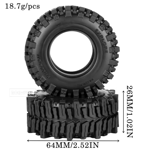1.3" RC Crawler Tire Skins,Multi-Terrain Soft Sticky Rubber Tires(64 * 26mm) for TRX4 SCX24 FCX24 Ascent-18 1/18 1/24 Off-Road RC Car Upgrade Parts,4PCS (Style D) - style: StyleD(4PCS)