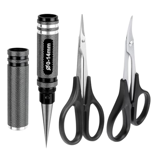 RC Body Reamer Hole Puncher, Curved Scissors & Straight Scissor RC Car Body Mounting 3pc Combo Set,0-14mm Hole (Black) - color: Black