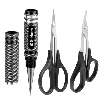 RC Body Reamer Hole Puncher, Curved Scissors & Straight Scissor RC Car Body Mounting 3pc Combo Set,0-14mm Hole (Black) - color: Black