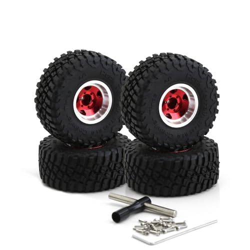 1.0 Beadlock Wheels and Tires 1/24 1/18 RC Mud Slingers Grappler Tyres for 1：24 1:18 RC Scale Rock Crawler Car SCX24 FMS FCX24 TRX4M Axial AX24 90081 Gladiator Bronco C10 4PCS (Red) - color: Red