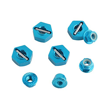12mm Wheel Hex Hubs Drive Adapter 5mm Thick & Flange M4 Lock Nuts Aluminum for Redcat Axial HSP WLtoys Himoto RC Truck Model Car Upgrade Parts (Blue) - color: Blue