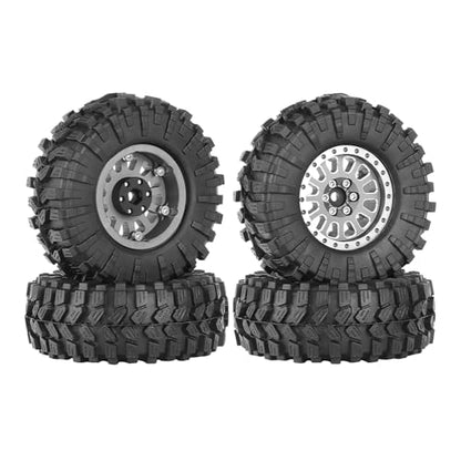 4PCS 1.3" Aluminum Alloy Beadlock Wheel Rims All-Terrain Tyre 70mm Rubber Tires Set with 5mm & 7mm Hex for 1/12 1/14 1/18 1/24 RC Rock Crawler Car Upgrade Parts (C-Gray) - color: C-gray