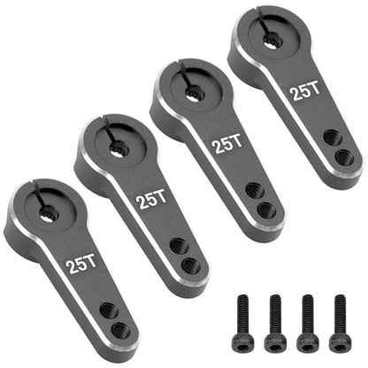 4Pcs Vgoohobby Aluminum 25T Servo Arm Horn Steering Arms Fit for Standard Servo Motors Compatible with Traxxas Axial Tamiya 1/10 RC Crawler Car (Black) - color: Black